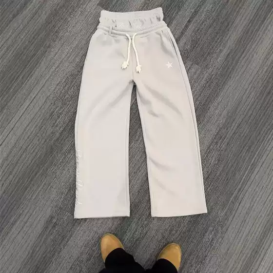 Cross-Border European and American Style Double Waistband Embroidered Sweatpants Unisex Trendy High Street Long Pants Faux Two-Piece Loose Wide-Leg Pants