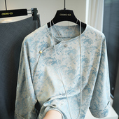 上衣衬衫 淡雅国风衬衫 7分袖 垂顺缎面提花肌理感一片式 夏女 新中式