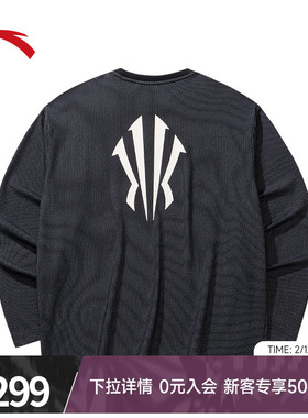 安踏欧文同款Hela卫衣男款圆领套头衫长袖正品百搭运动黑色上衣女
