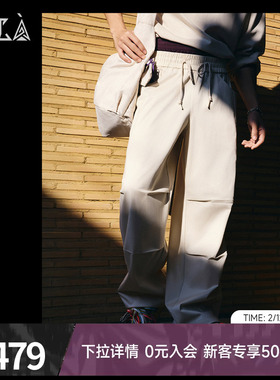 安踏凯里欧文Hela阔腿伞兵裤男女潮流直筒宽松休闲正品黑色裤子男