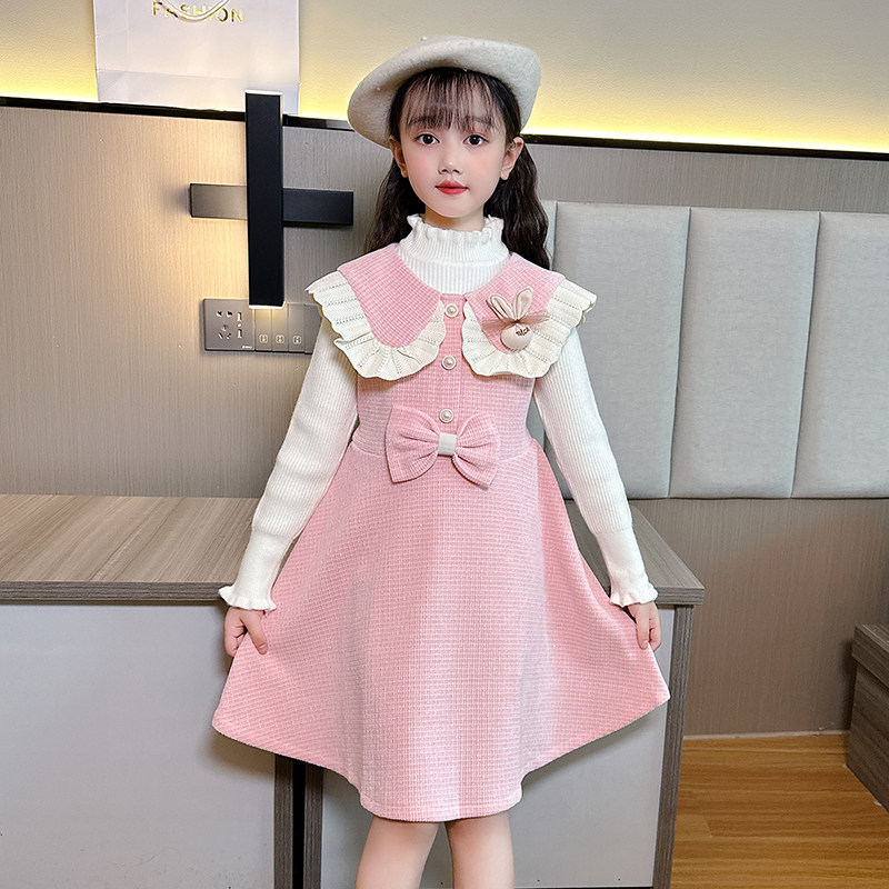 春秋2025新款假两件套裙洋气时髦儿童韩版子