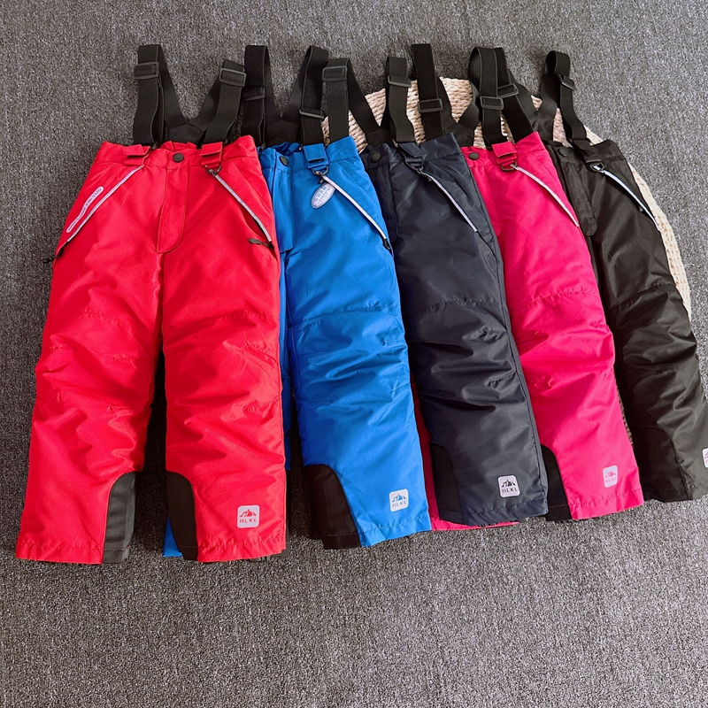 白鸭绒儿童羽绒背带裤户外防风雪羽绒裤柔软弹力加厚保暖滑雪裤