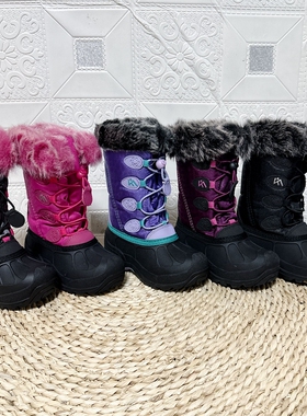 儿童雪地靴女童防水防滑雪乡漠河男童滑雪鞋加绒保暖宝宝靴子-30