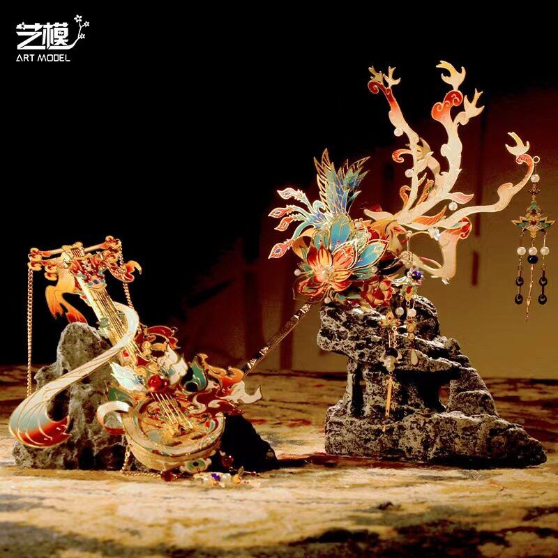 艺模国风簪中剑弦煌花影3d立体金属拼装模型发簪子摆件礼可佩戴女图片