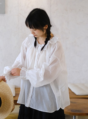 十月雪四色薄棉娃娃领长袖女春夏