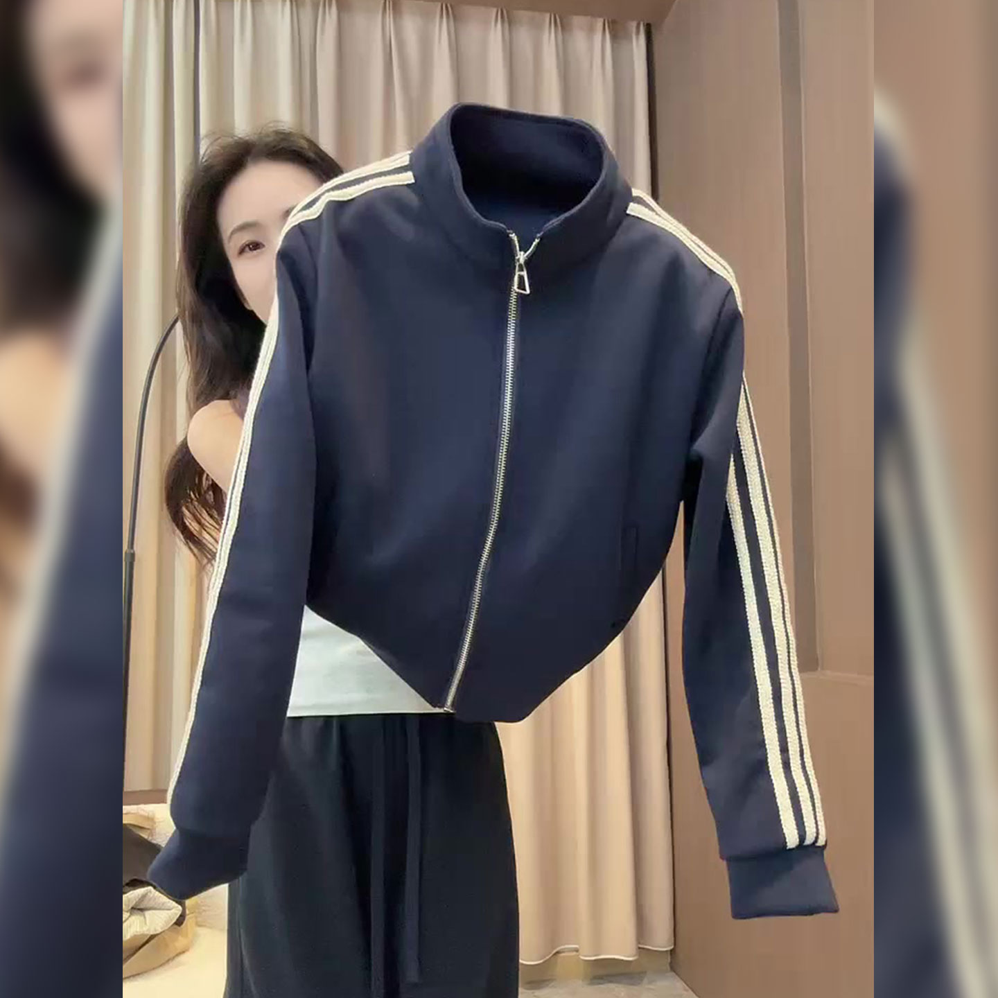 韩系休闲百搭运动风藏蓝色外套女2025早秋拉链设计棒球服立领上衣