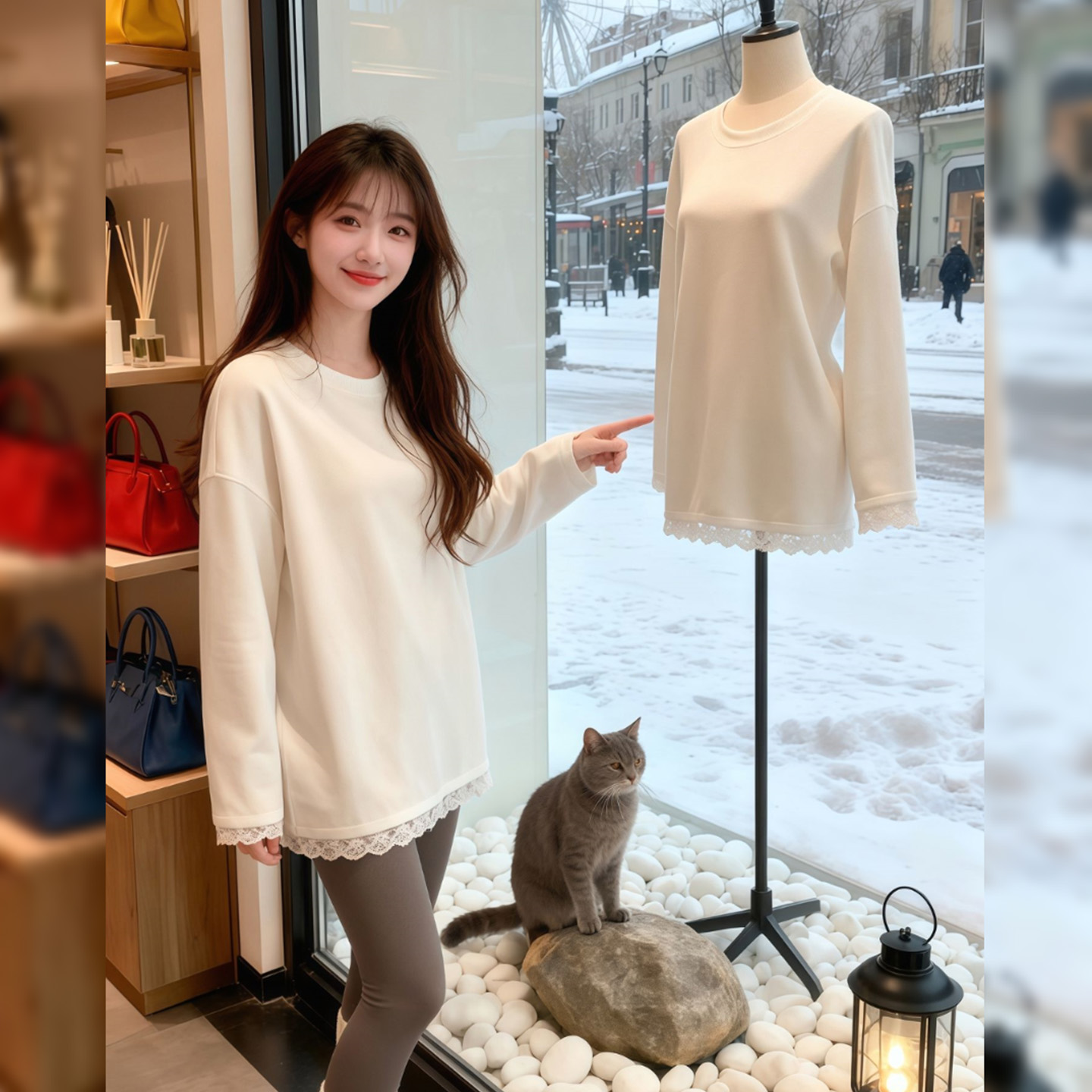 【赠送运费险】白色加绒打底衫女