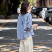 宽松职业长袖 蓝色条纹衬衫 女2026春秋新款 衬衣设计感小众外穿上衣