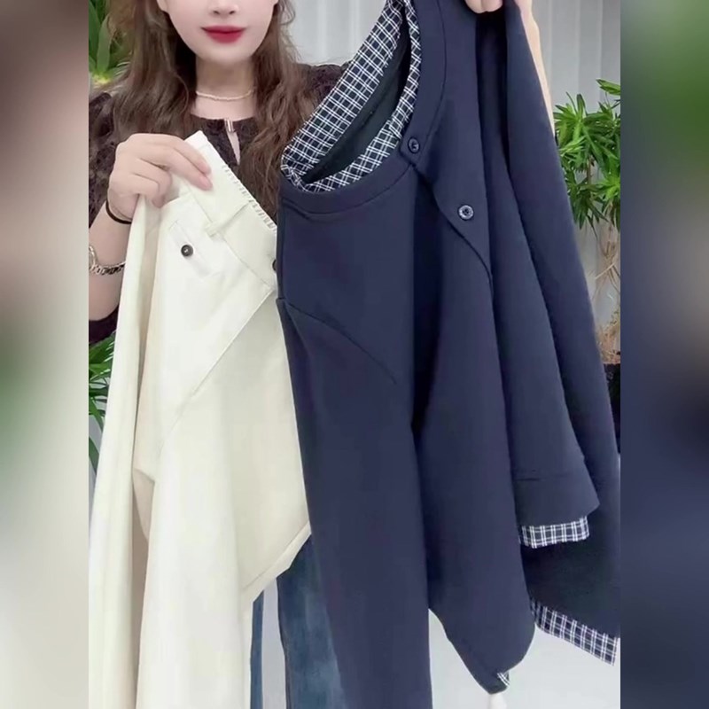 【赠送运费险】藏蓝色假两件外套