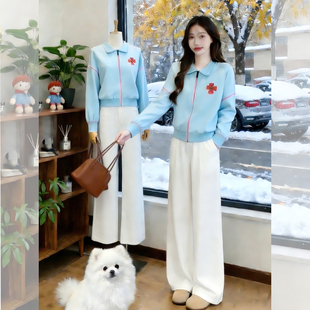 2026超火减龄蓝色翻领休闲外套女款春季气质通勤百搭宽松开衫上衣