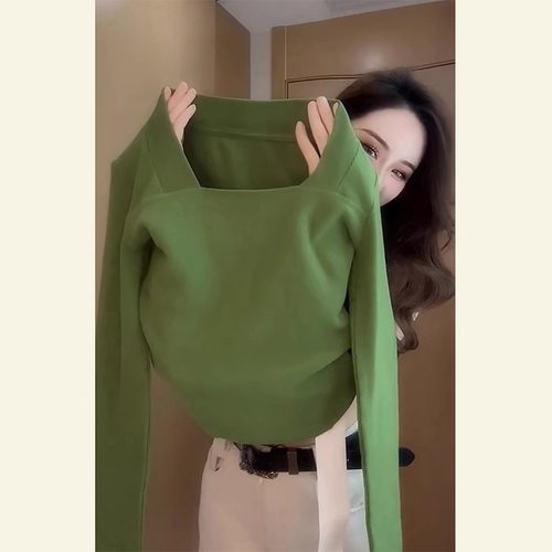 设计感小众纯欲绝美上衣绿色T恤