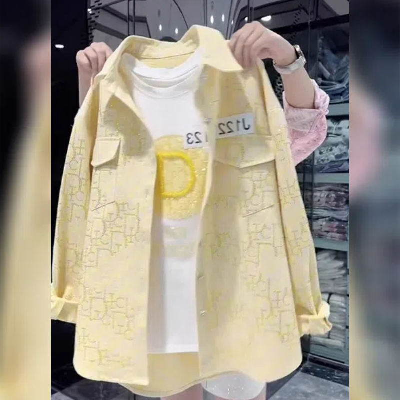 设计感重工满印烫钻衬衫外套女