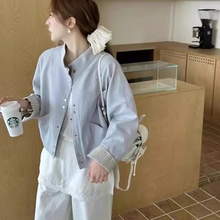 欧洲站设计感袖口拼接条纹立领棒球服短外套女2026春季新款上衣潮