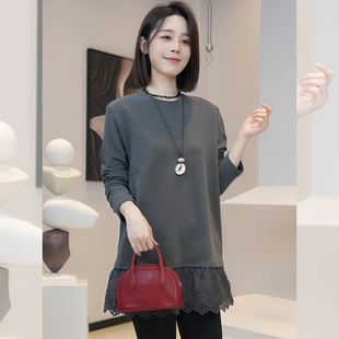 中长款蕾丝灰色卫衣女款加厚秋冬2026新款爆款内搭打底遮屁股上衣