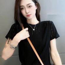2025夏季新款女士冰丝透气显瘦短袖t恤欧货爆款黑色显瘦圆领上衣