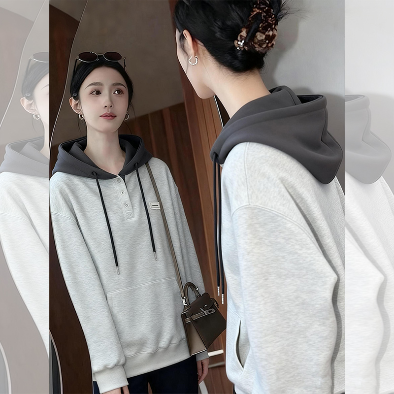 【赠送运费险】时尚拼色连帽卫衣