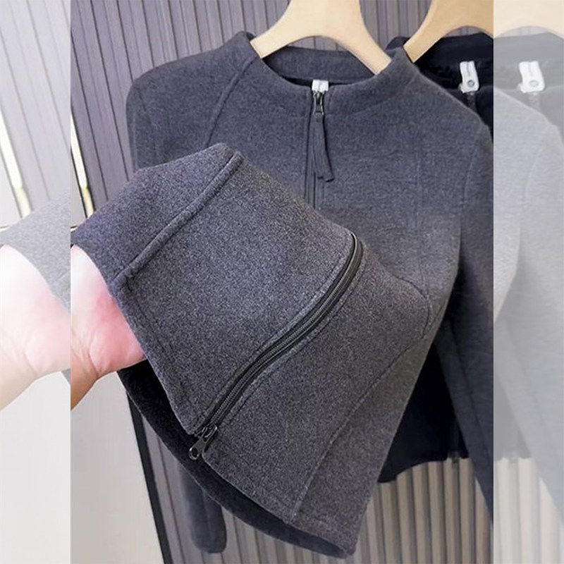 欧洲站高级感拉链设计灰色长袖女2026年秋季新款极简风显瘦上衣女,女装/女士精品,羊绒衫,淘宝优惠券,粉丝福利购,淘宝优惠卷