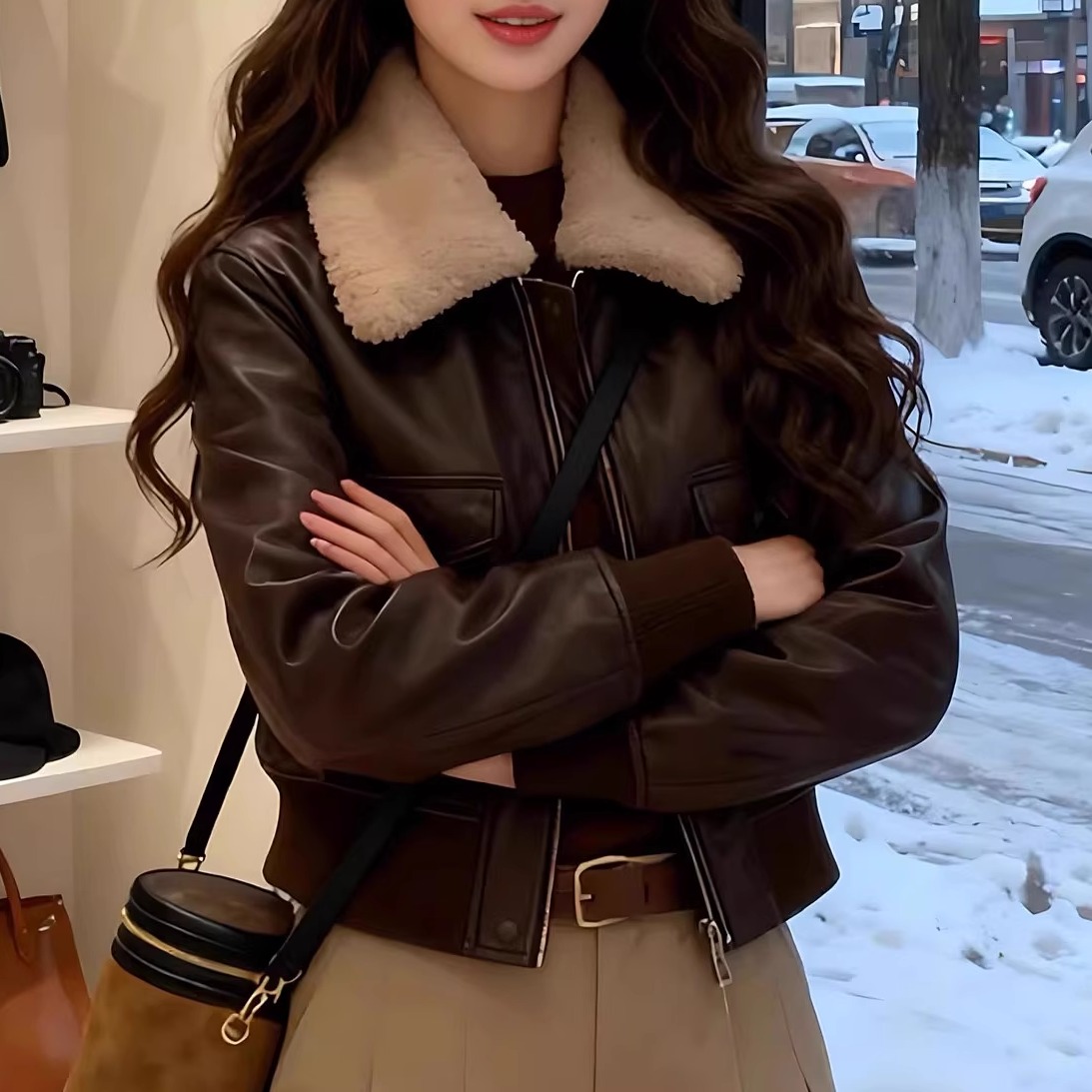 【赠送运费险】羊羔毛翻领外套女