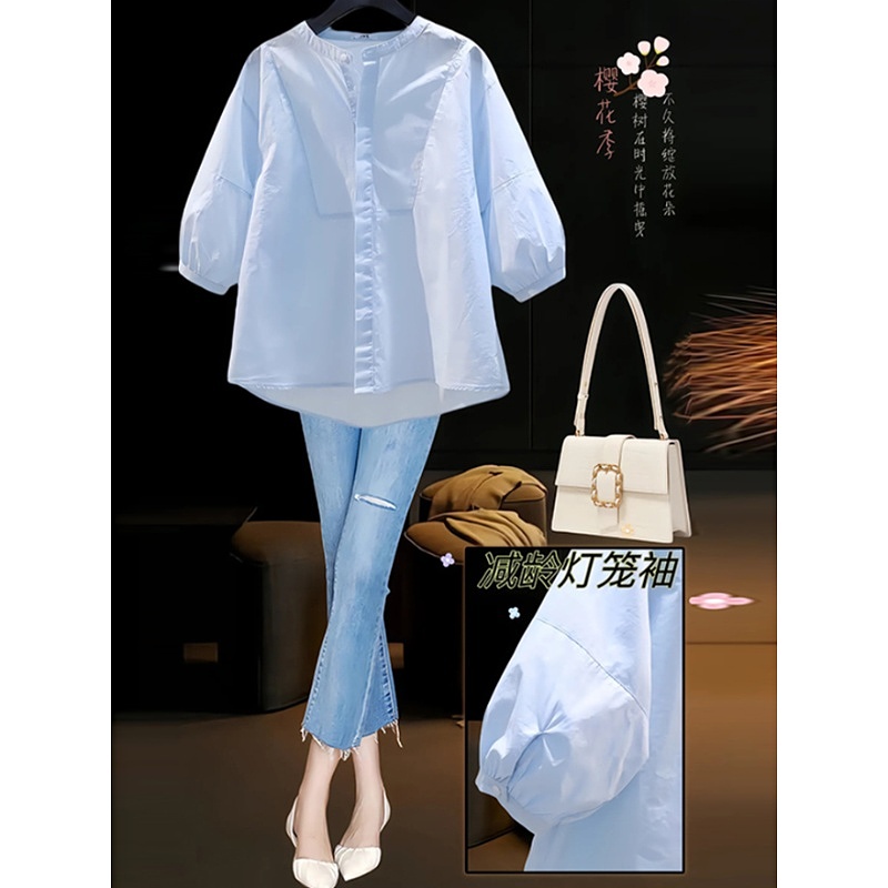 七分袖衬衫上衣女夏季衬衣新款2025爆款宽松显瘦小衫气质减龄小衫