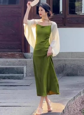 套装女夏新款高级感新中式国风吊带连衣裙气质显瘦开衫上衣两件套