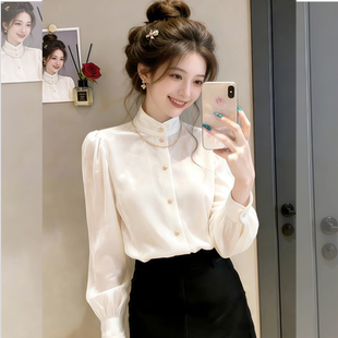 绝美巨好看的立领白衬衫衬衣女款2026新款春装内搭叠穿设计感上衣