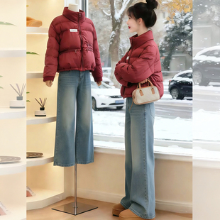 2026冬季新款红色短款羽绒棉服女立领显瘦保暖修身小个子时尚棉衣