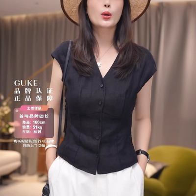 【赠送运费险】黑色短款亚麻衬衫