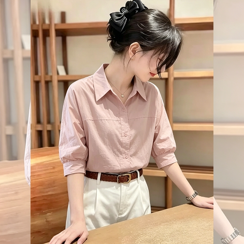 【包运费险】粉色短袖衬衫女