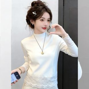 长袖t恤内搭蕾丝打底衫女春装女款2026年新款爆款小众设计感上衣