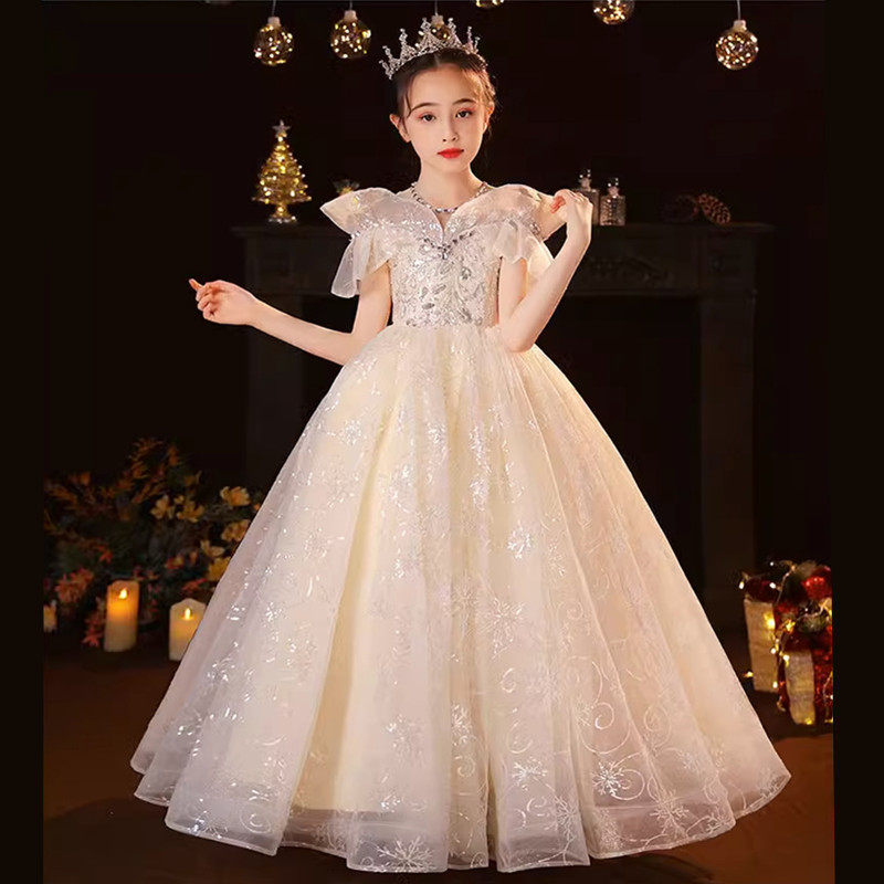 小女孩生日公主长裙高贵走红毯春晚主持人歌唱礼服儿童钢琴音乐会