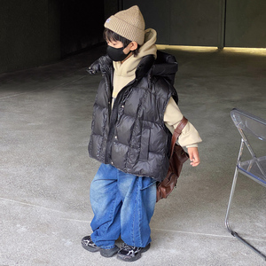 男童羽绒马甲秋冬季2023新款儿童加厚潮牌白鸭绒马夹中大童外穿潮