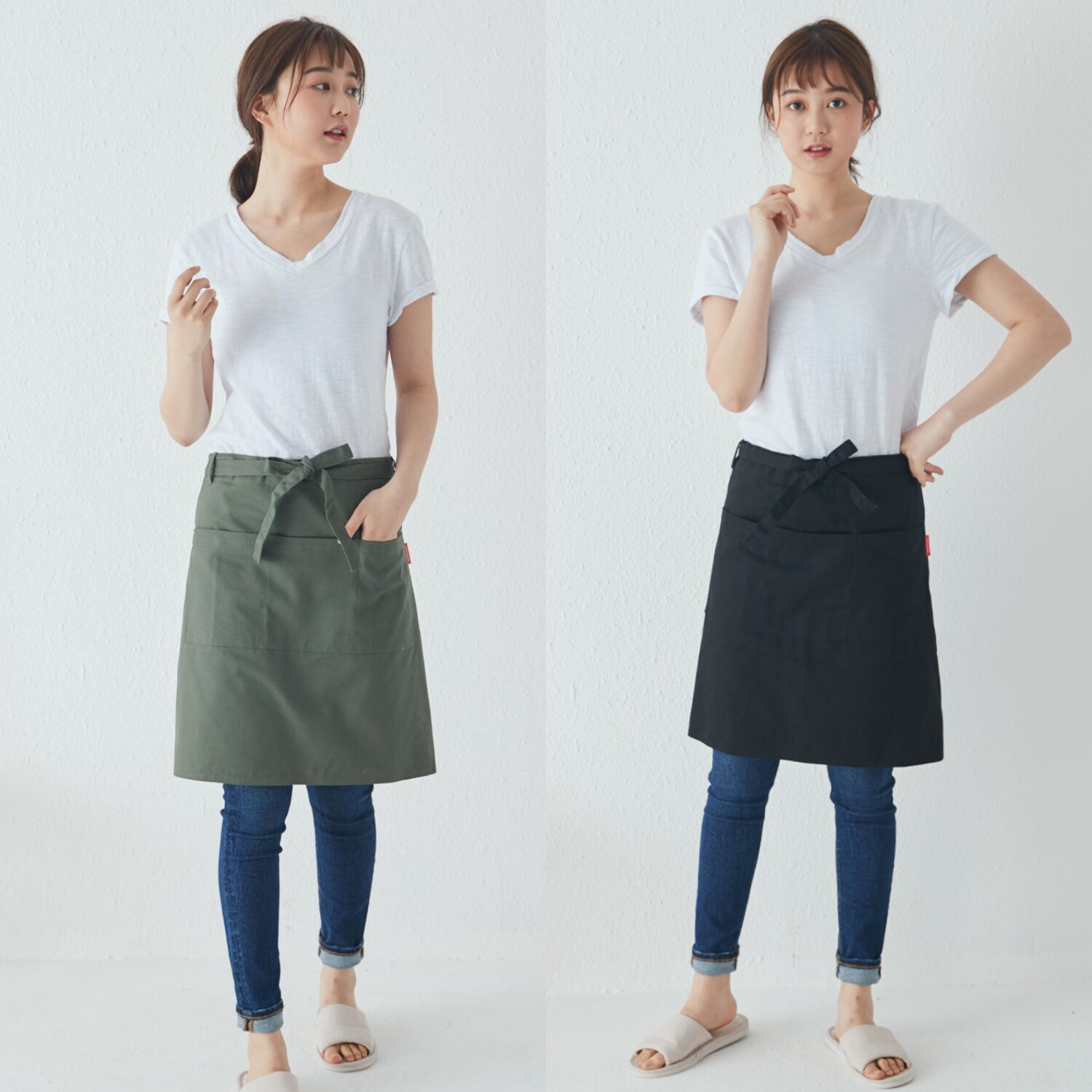 全棉日式防污韩版服务员短款围裙