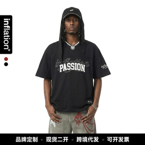 捷展男装|复古小贴纸印花短袖26夏季新款潮牌美式街头运动V领T恤