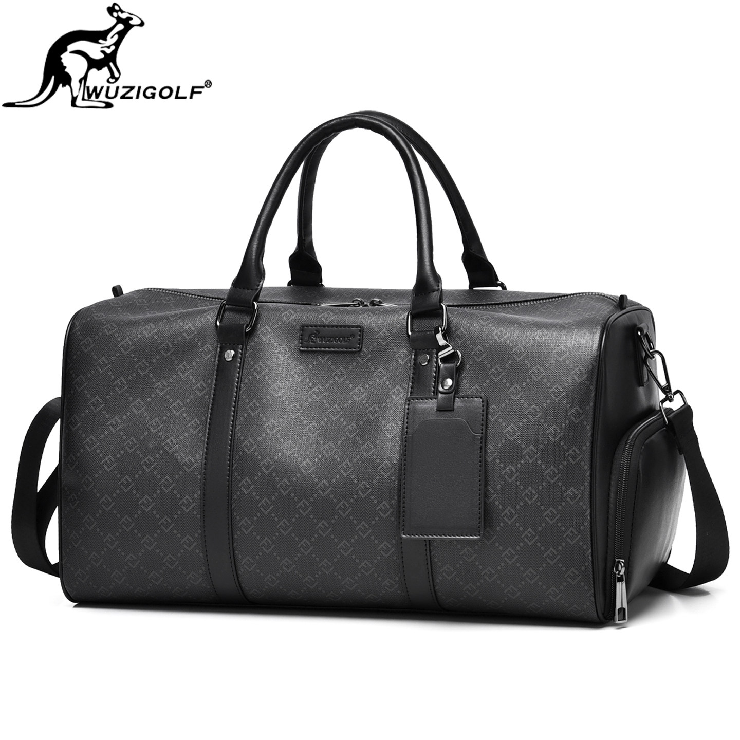 彬澳袋鼠pvc格纹手提旅行包男女士干湿分离健身包短途出差斜挎包