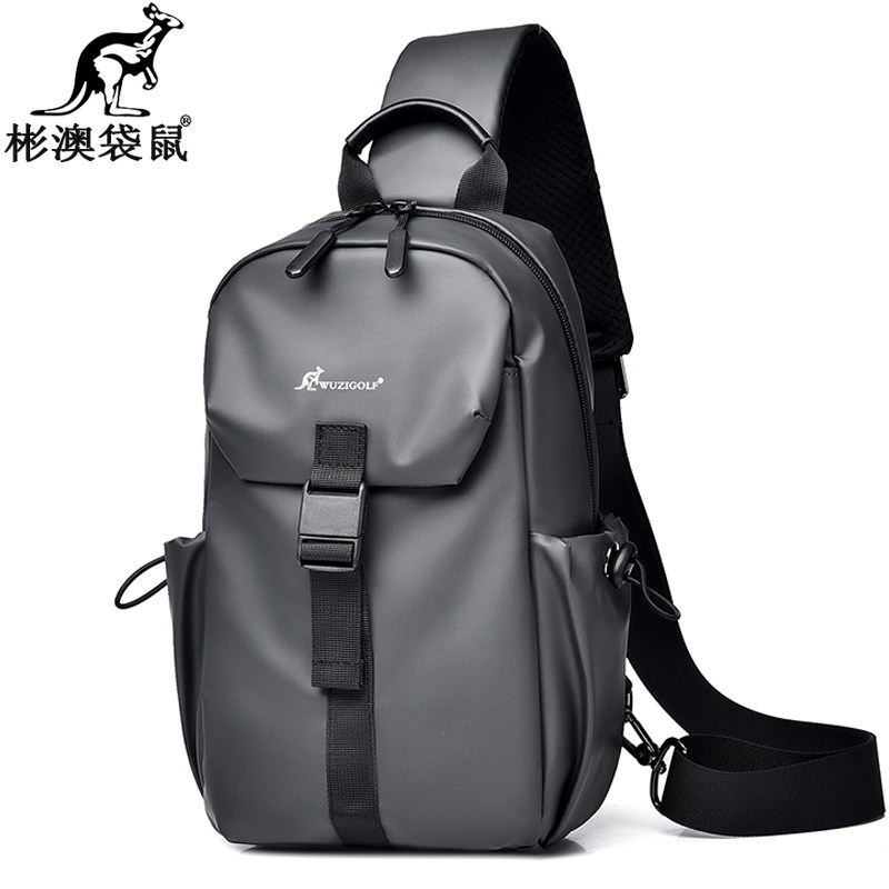 彬澳袋鼠防水胸包男士时尚胸前小背包韩版潮流斜挎包包机车包男包