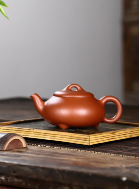 纯手工紫砂茶壶原矿朱泥汉棠石瓢