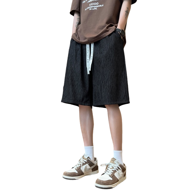 垂感冰丝短裤夏季男士直筒五分裤潮牌宽松薄款阔腿休闲裤子运动裤