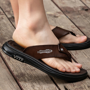皮拖鞋男夏季外穿人字拖男潮流防滑软底男士沙滩凉鞋室外夹脚拖鞋