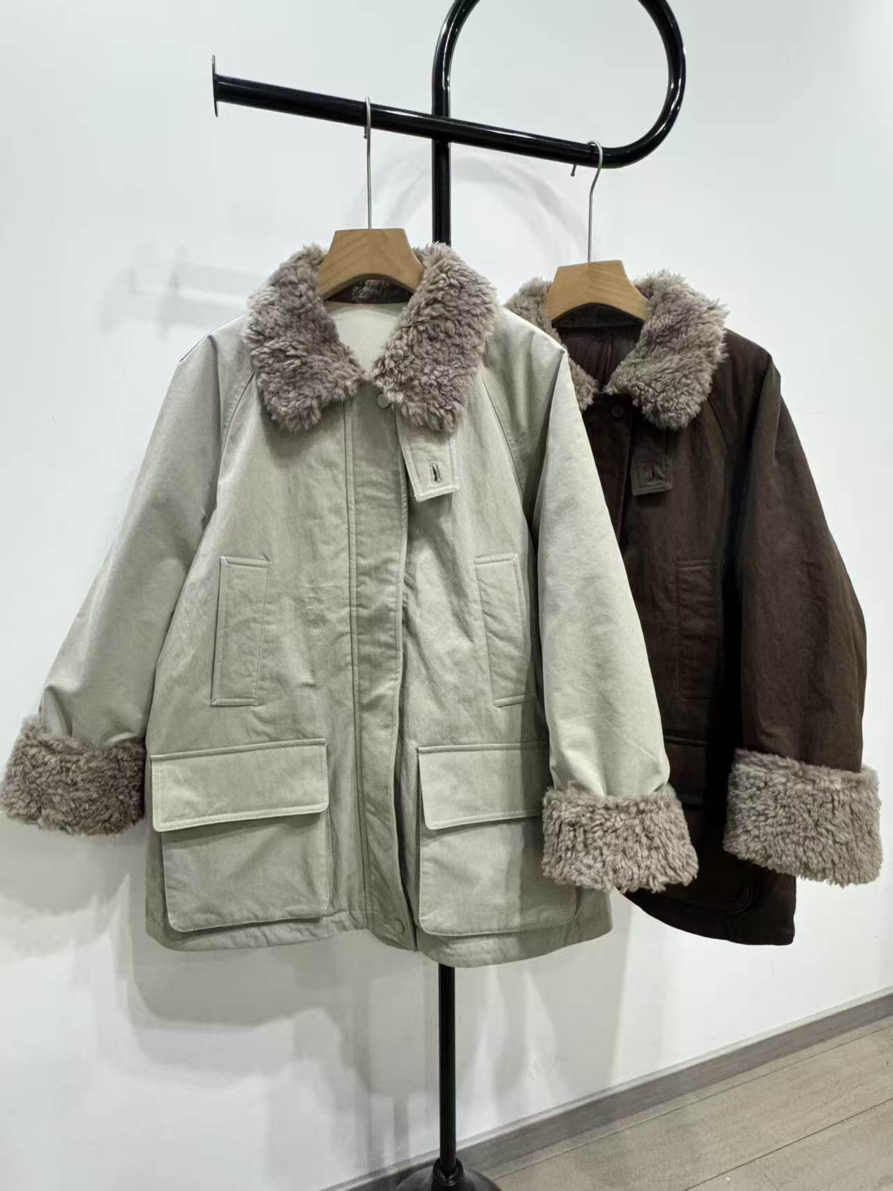 90%白鸭绒内胆羊羔毛领派克服冬季显瘦保暖中长款羽绒服休闲大衣