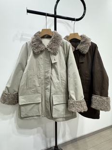 90%白鸭绒内胆羊羔毛领派克服冬季 羽绒服休闲大衣 显瘦保暖中长款