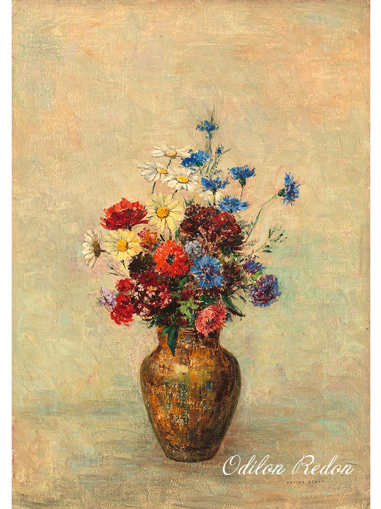 瓶中花 Odilon Redon法国象征主义静物油画 客厅餐厅玄关装饰画芯图片