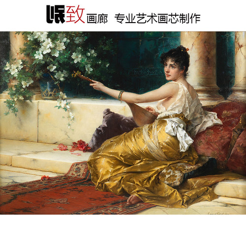 曼陀林演奏者德国唯美人物油画