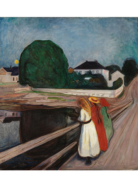桥上的女孩 Edvard Munch挪威表现主义油画 客厅玄关走廊装饰画芯