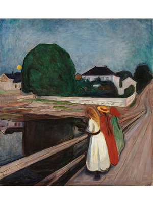 桥上的女孩挪威表现主义油画