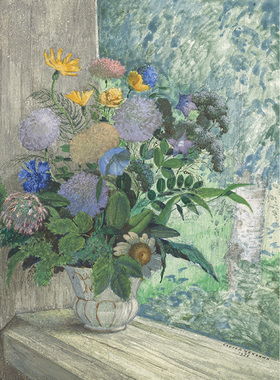 菊花风铃草矢车菊 Sergey Chekhonin俄罗斯静物油画 玄关装饰画芯