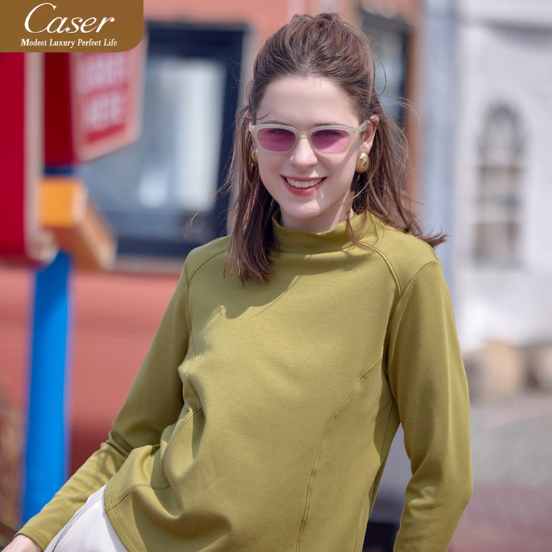 凯撒caser女士摩登罗纹曲线半高领上衣保暖长袖打底衫BN63-5553
