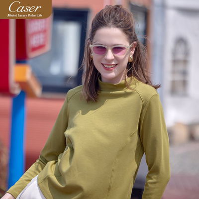 凯撒caser女士摩登罗纹曲线半高领上衣保暖长袖打底衫BN63-5553