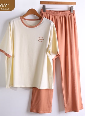 caser凯撒夏季女士森格全棉圆领印花短袖长裤家居服套装BM01-5806