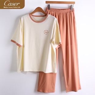 caser凯撒夏季女士森格全棉圆领印花短袖长裤家居服套装BM01-5806