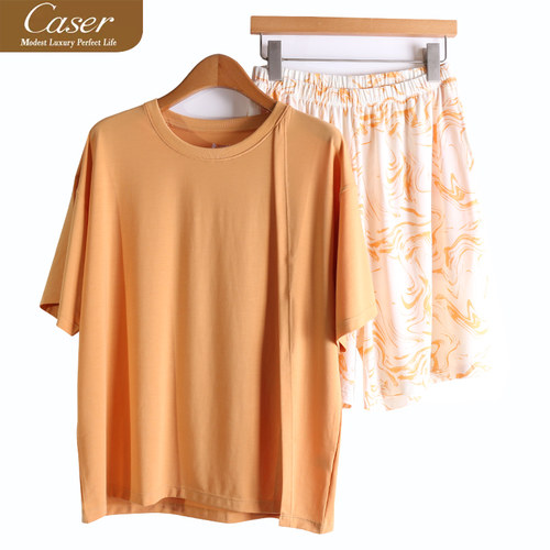 caser凯撒夏季女士天丝空调棉圆领短袖短裤家居服套装BN01-5829